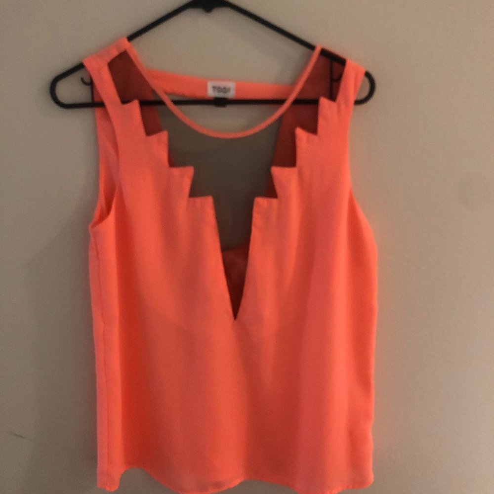 Tobi Tangerine Top w/Cut Out Front w/Sheer Black Netting